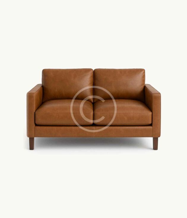 Modern tan leather loveseat